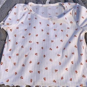 Worn once white crop top with red flowers